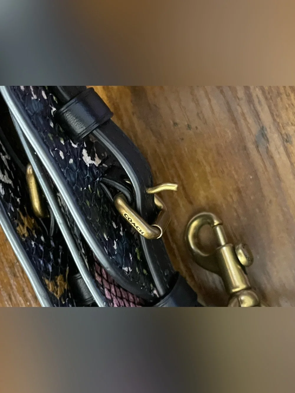 COACH Snakeskin Shoulder Strap w/Antique Brass Tone Hardware